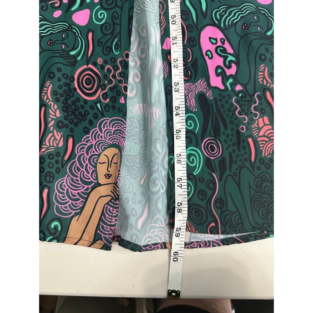 Unique Vintage Psychedelic Capelet Sleeveless Maxi Dress XL 14 Green Whimsigoth - Picture 6 of 13